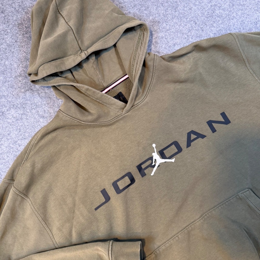 Jordan Essentials Mens Fleece Hoodie Olive Green Jumpman HQ4643-222 XL